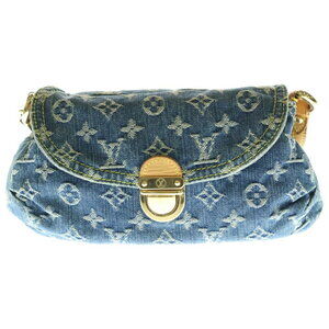 Louis Vuitton Monogram Denim Pleaty Handbag Indigo Blue Brown Leather